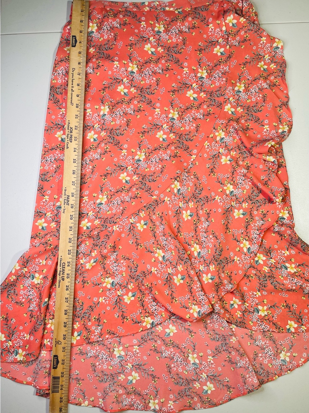 NWT Max Studio Large Coral Floral Wrap Skirt with Ruffle High-Low Hemline - Picture 4 of 7